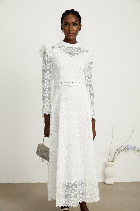 Clotilde white floralembroidered midi dress