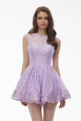 Coatlicue Purple Sleeveless Floral Lace Mini Dress