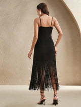 Cocktail Party Vacation Retro Tassel Embroidered VNeck Slip Dress For Women