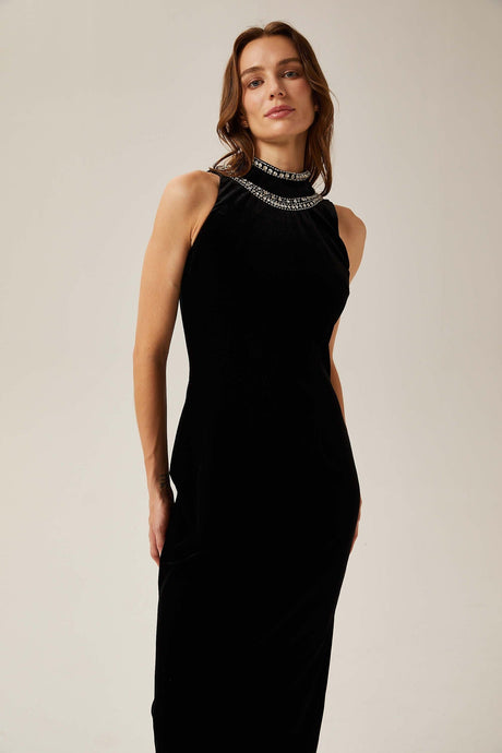 Colette black crystalembellished velvet gown
