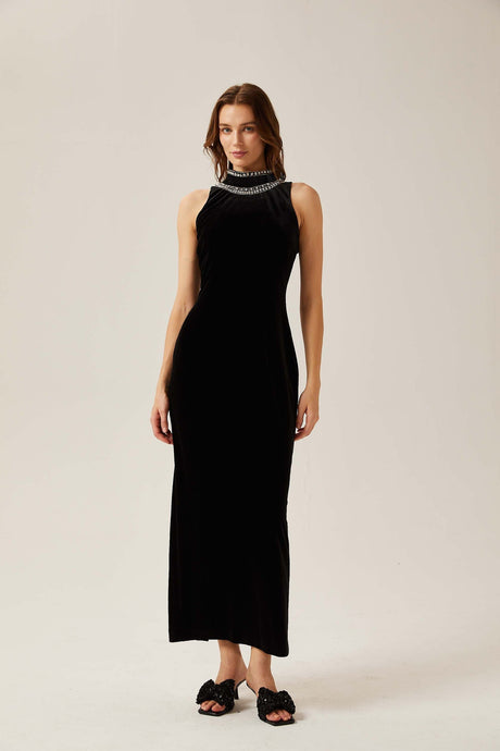 Colette black crystalembellished velvet gown