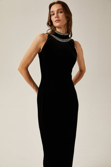 Colette black crystalembellished velvet gown