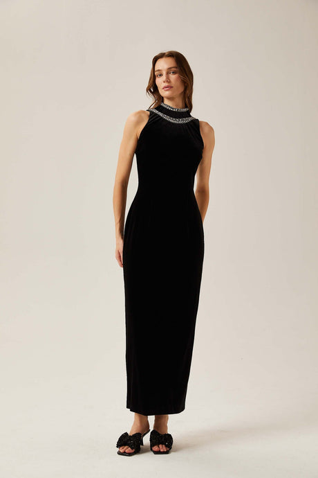 Colette black crystalembellished velvet gown