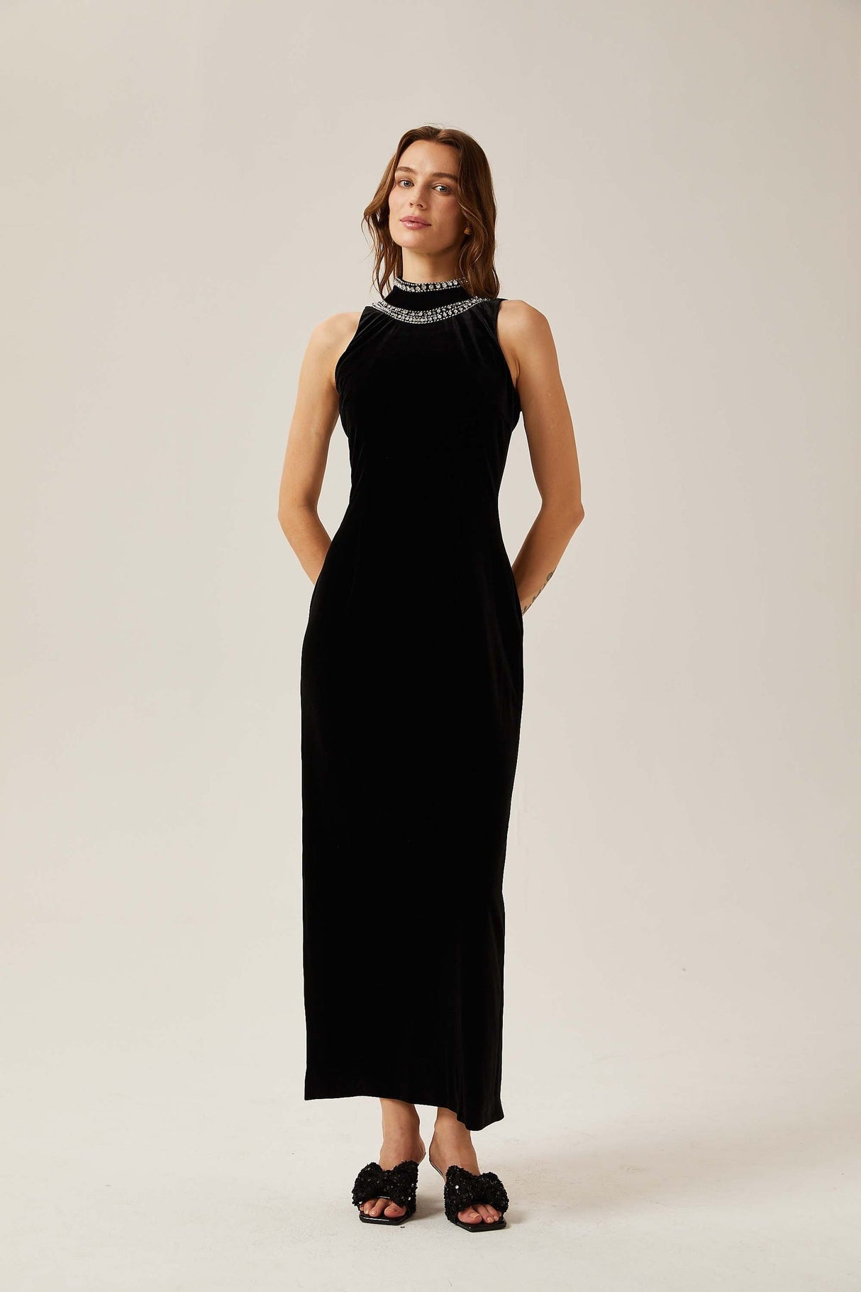 Colette black crystalembellished velvet gown