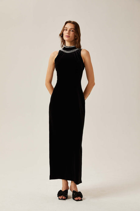 Colette black crystalembellished velvet gown