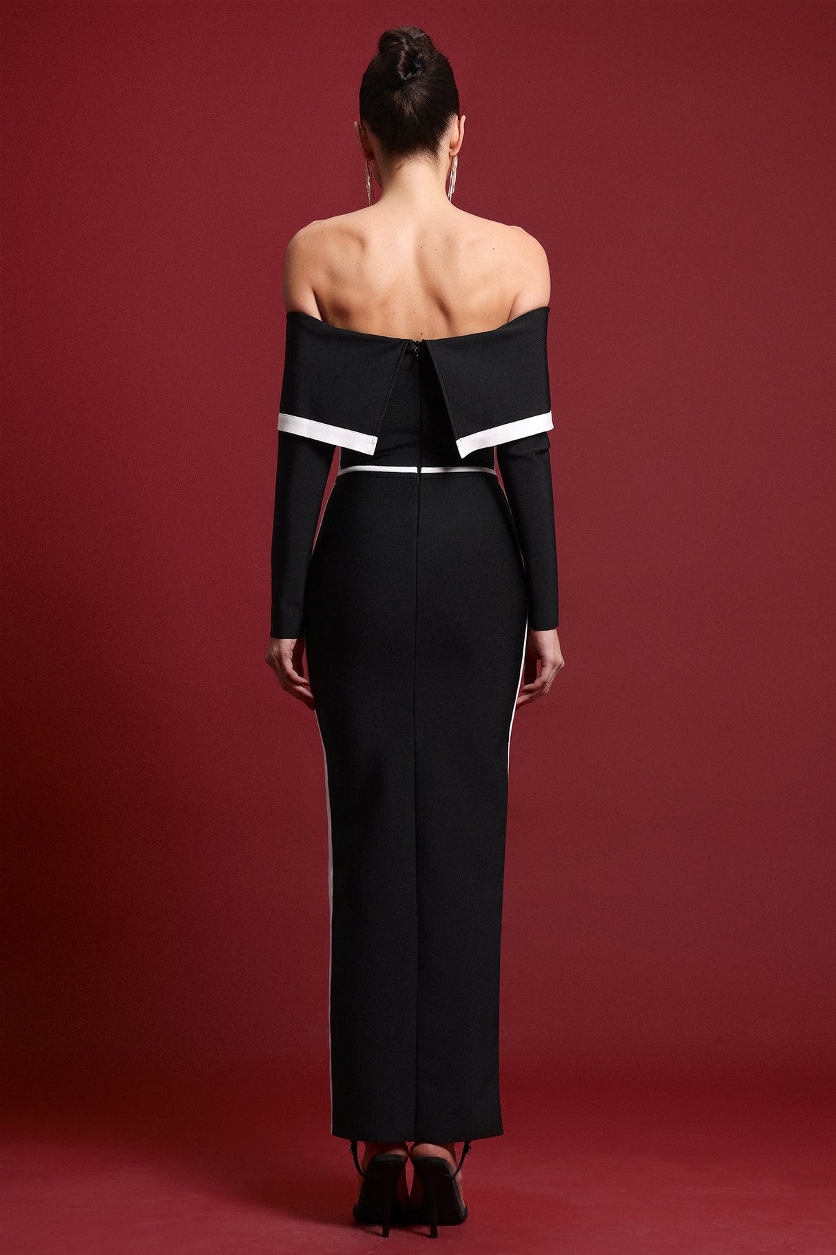 Colette Black Off-Shoulder Maxi Dress with Stripe Detailing