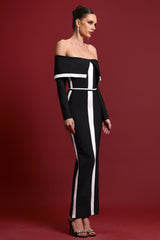 Colette Black Off-Shoulder Stripe Detail Maxi Dress