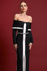 Colette Black Off-Shoulder Stripe Detail Maxi Dress