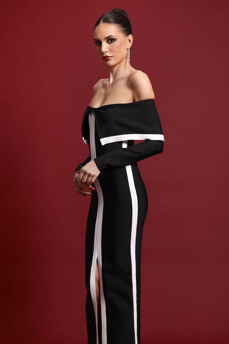 Colette Black Off-Shoulder Stripe Detail Maxi Dress