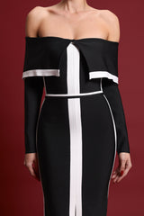 Colette Black Off-Shoulder Striped Maxi Dress for Formal Occasions and Upscale Gatherings