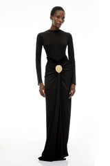 Colette Black Ruched Maxi Dress with Satin Panels