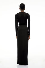 Colette Black Ruched Maxi Dress with Satin Panels