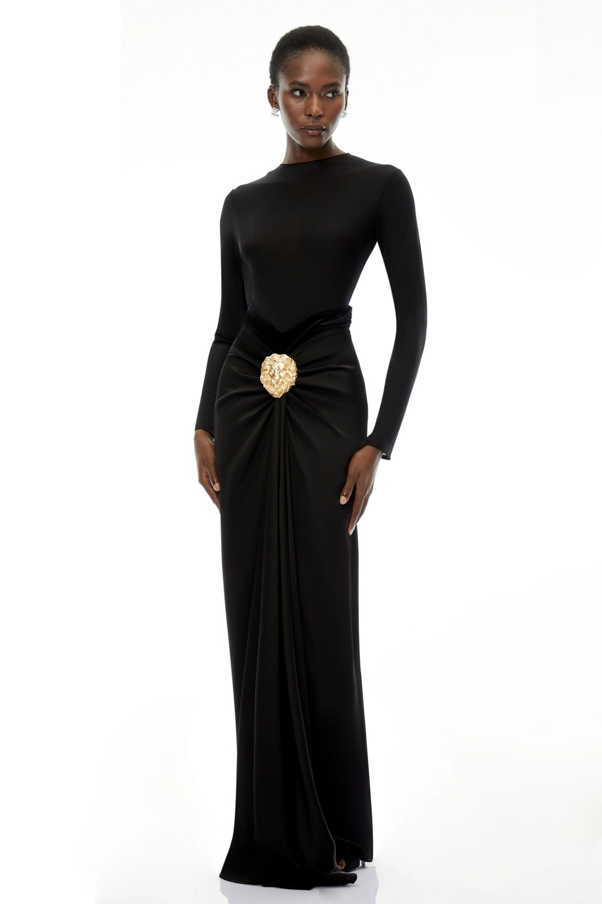 Colette Black Ruched Maxi Dress with Satin Panels