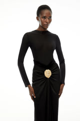 Colette Black Ruched Maxi Dress with Satin Panels