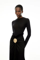 Colette Black Ruched Maxi Dress with Satin Panels