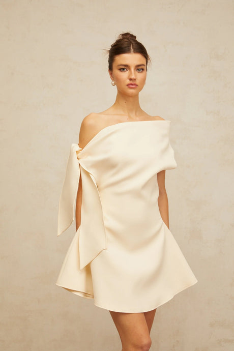 Colette creamwhite selftieribbon flared mini dress