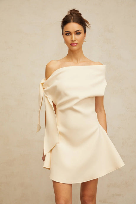 Colette creamwhite selftieribbon flared mini dress