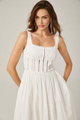 Colette Midi Dress - Sleeveless - Cut - Out Design - Wide Shoulder Straps - Lace Detailing