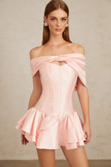 Colette Pink Shawl Satin Mini Dress