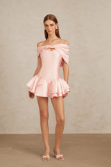 Colette Pink Shawl Satin Mini Dress