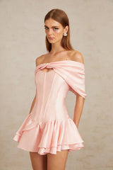 Colette Pink Shawl Satin Mini Dress