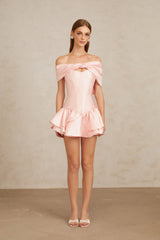 Colette Pink Shawl Satin Mini Dress