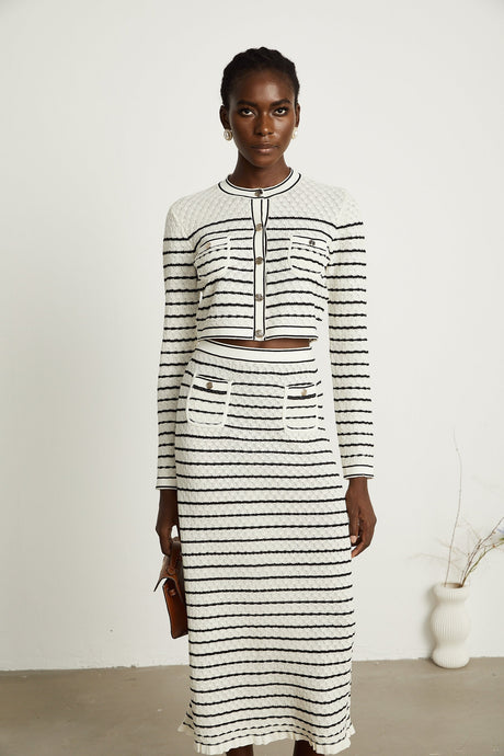 Colette pointelleknit cardigan  skirt matching set