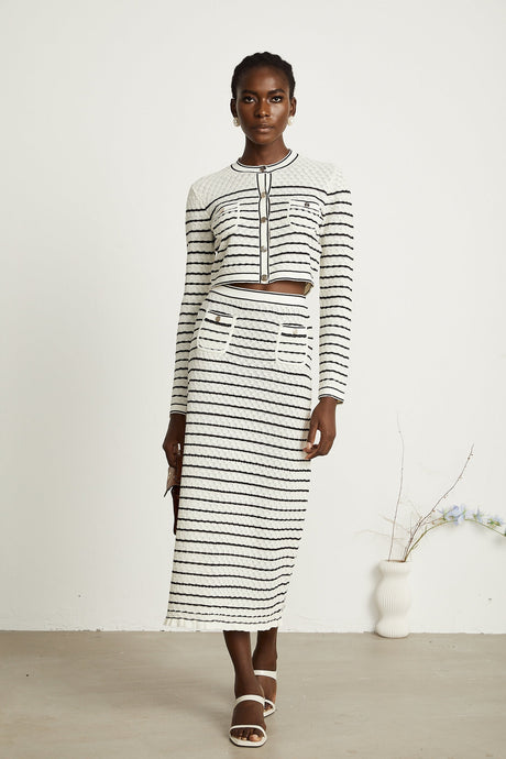 Colette pointelleknit cardigan  skirt matching set