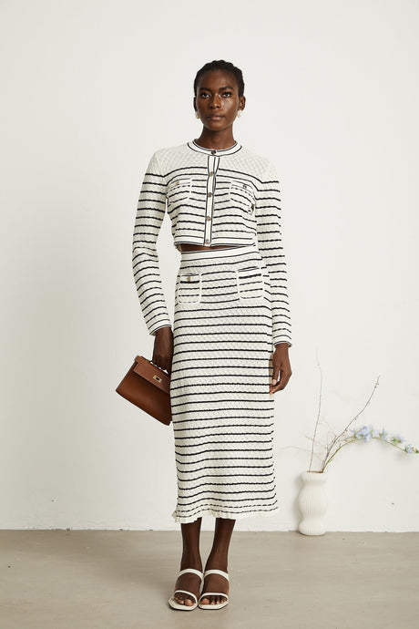 Colette pointelleknit cardigan  skirt matching set