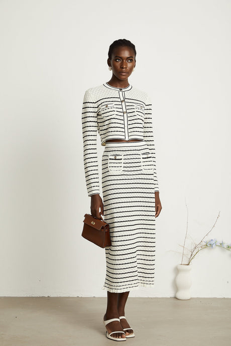 Colette pointelleknit cardigan  skirt matching set