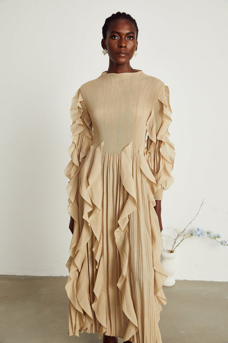 Colette ruffledtrim pleated maxi dress