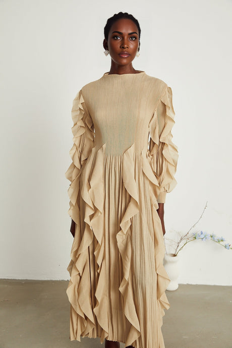 Colette ruffledtrim pleated maxi dress