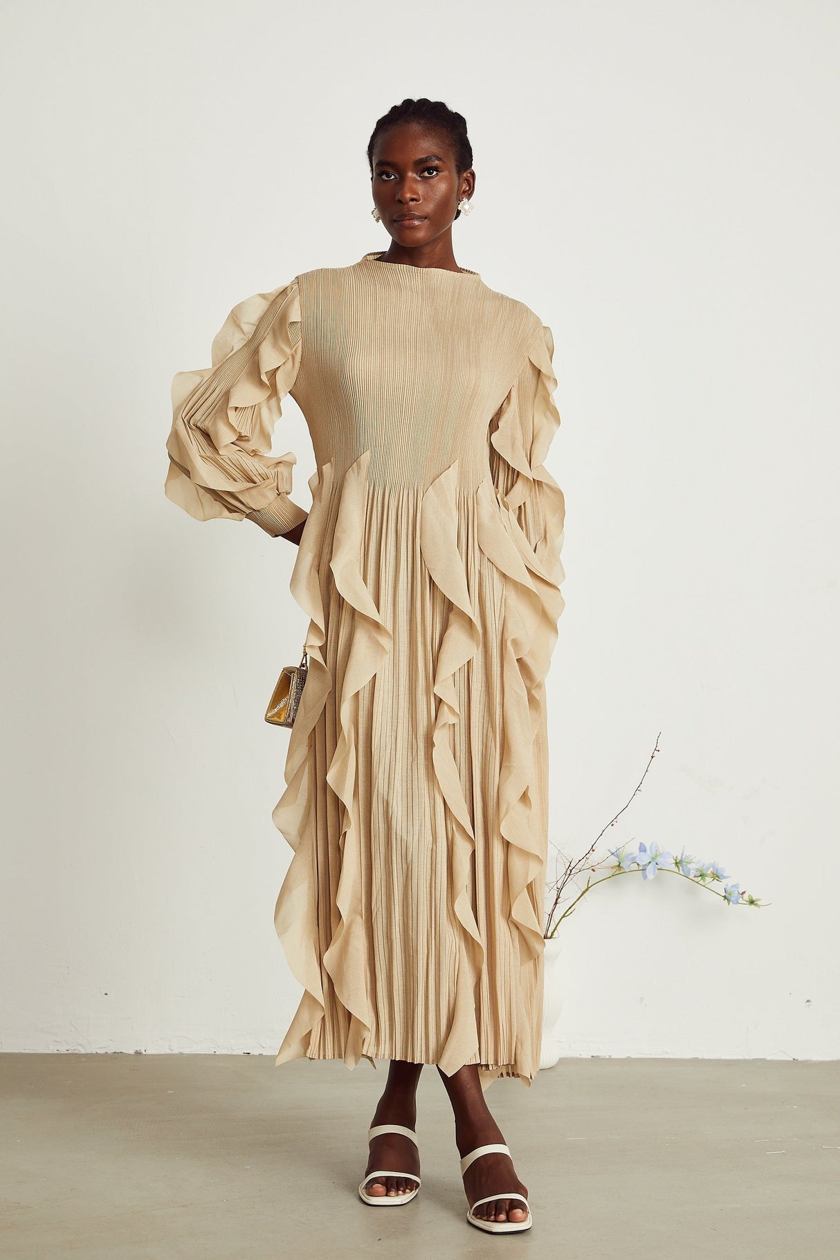 Colette ruffledtrim pleated maxi dress