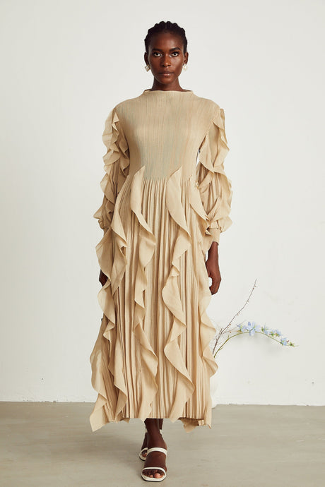 Colette ruffledtrim pleated maxi dress