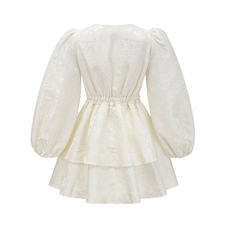 Colette white jacquard tiered mini dress