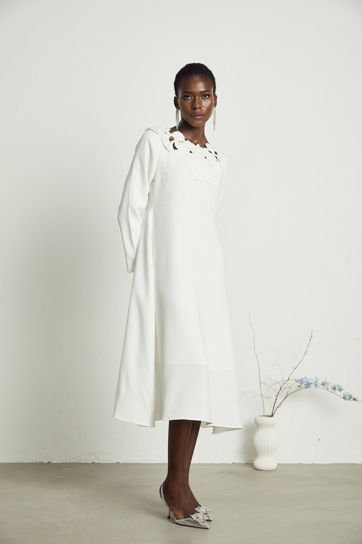 Coline floral embroidered cutout midi dress
