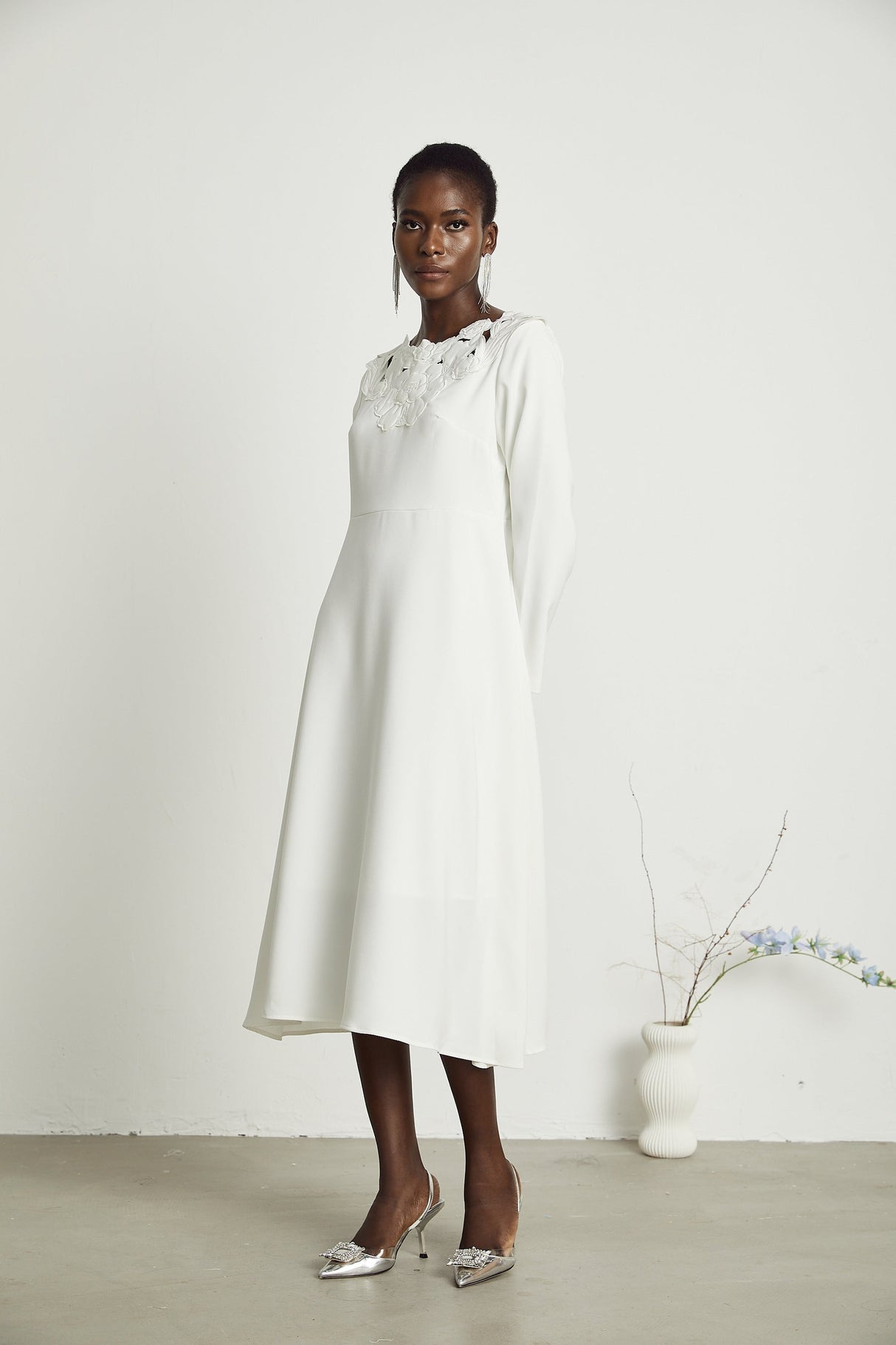Coline floral embroidered cutout midi dress