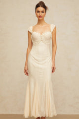 Colomba Maxi Dress Cream - White Faux - Pearl Embellished Feminine Flare
