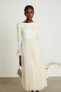 Colomba Midi Dress – Tulle Panels – Floral Appliqué – Fully Pleated