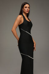 Concetta Black Halter Neckline Embellished Formal Dress