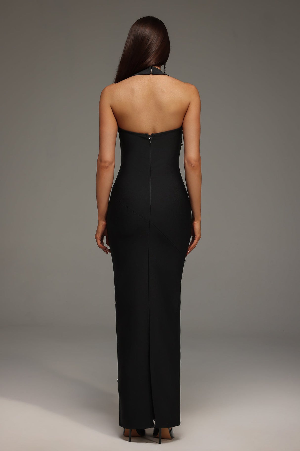 Concetta Black Halter Neckline Embellished Formal Dress