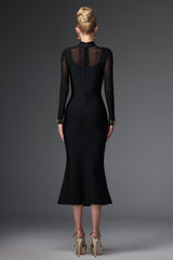Concetta Black Mesh Bandage Dress with Waist Detailing