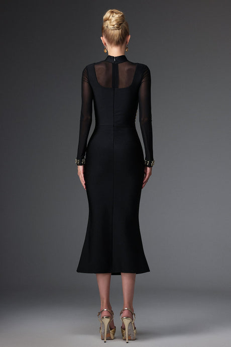 Concetta Black Mesh Bandage Dress with Waist Detailing