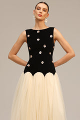Concetta Black Velvet Sequined Flower Tulle Dress