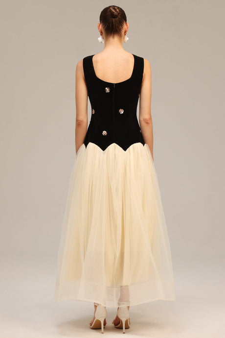 Concetta Black Velvet Sequined Flower Tulle Dress
