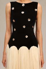 Concetta Black Velvet Sequined Flower Tulle Dress