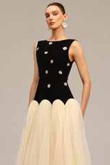 Concetta Black Velvet Sequined Flowers Tulle Dress