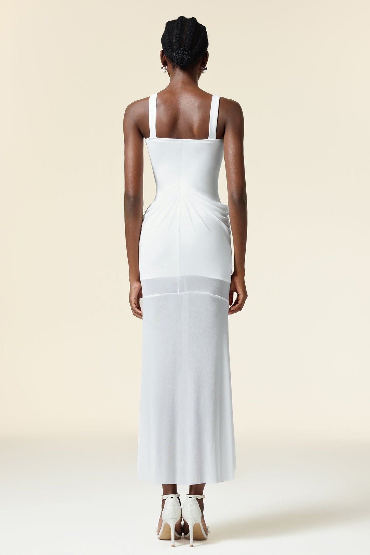 Concetta White Maxi Dress Strapless Neckline Elegant Special Occasions Lightweight Fabric Embellishments Statement Piece