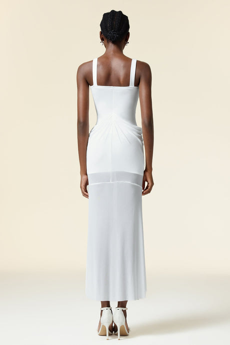 Concetta White Maxi Dress Strapless Neckline Elegant Special Occasions Lightweight Fabric Embellishments Statement Piece