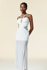Concetta White Maxi Dress Strapless Neckline Elegant Embellishments